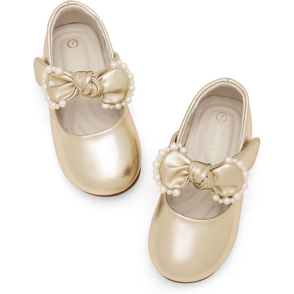 imageDREAM PAIRS Toddler Flower Girl Dress Shoes Little Girls Mary Janes Ballet Flats Ballerina Shoes Wedding PartyGold