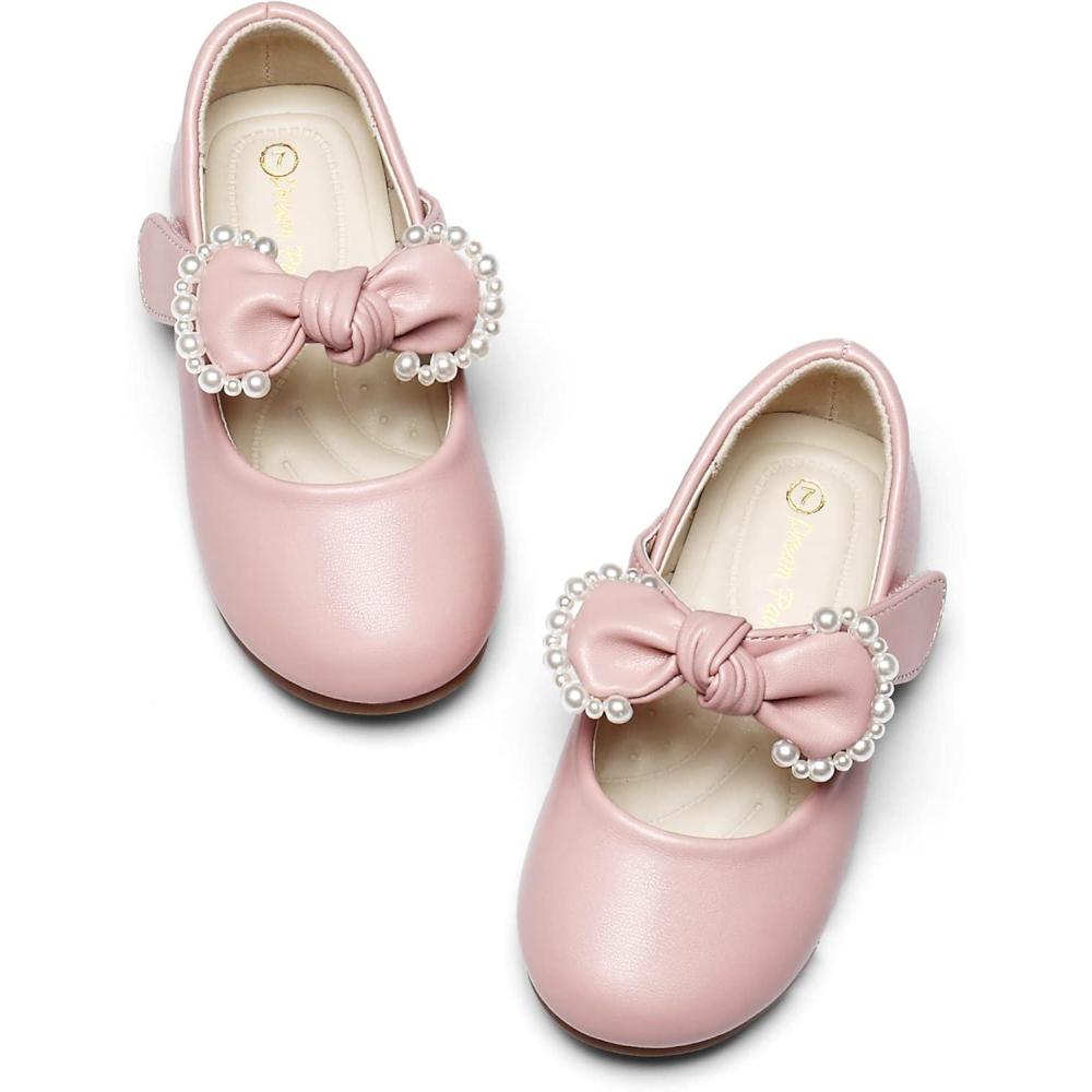imageDREAM PAIRS Toddler Flower Girl Dress Shoes Little Girls Mary Janes Ballet Flats Ballerina Shoes Wedding PartyPinkPu