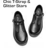 DREAM PAIRS Girls Mary Jane Dress Shoes Chunky Platform School Uniform Shoes T-Strap Oxfords Loafers Star Flats(Black)