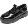 DREAM PAIRS Girls Mary Jane Dress Shoes Chunky Platform School Uniform Shoes T-Strap Oxfords Loafers Star Flats(Black-pu)