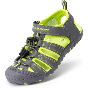 DREAM PAIRS Boys Girls Summer Outdoor Athletic Sport Sandals Hiking Beach Casual Closed Toe Adjustable Multicolor for Toddler/Little/Big Kids(Grey/Green)