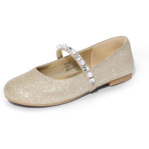 DREAM PAIRS Girls Ballerina Dress Shoes Mary Jane Flats(Gold/Glitter W)