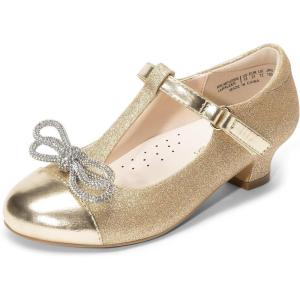 DREAM PAIRS Girls Dress Shoes Mary Jane Heel T-Strap Party Flower Wedding Princess Pumps for Little Big Kid(Gold)