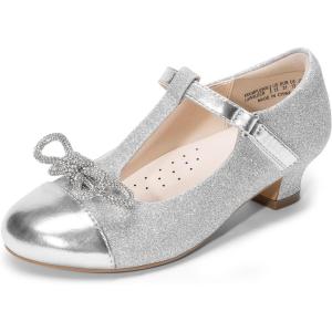 DREAM PAIRS Girls Dress Shoes Mary Jane Heel T-Strap Party Flower Wedding Princess Pumps for Little Big Kid(Silver)