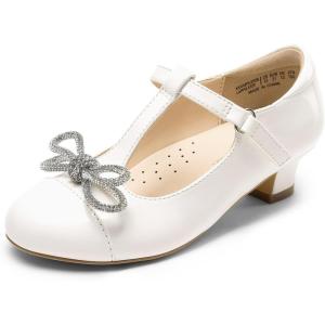 DREAM PAIRS Girls Dress Shoes Mary Jane Heel T-Strap Party Flower Wedding Princess Pumps for Little Big Kid(White)