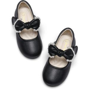 DREAM PAIRS Toddler Flower Girl Dress Shoes Little Girls Mary Janes Ballet Flats Ballerina Shoes Wedding Party(Black/Pu)