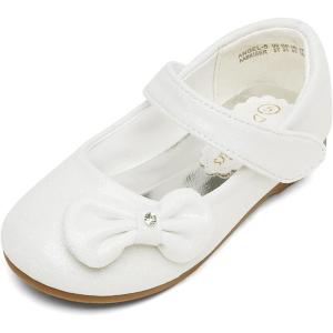 DREAM PAIRS Toddler Girls Dress Shoes Mary Jane Flats, Girls School Uniform Flats Bow Ballerina Shoes(White)
