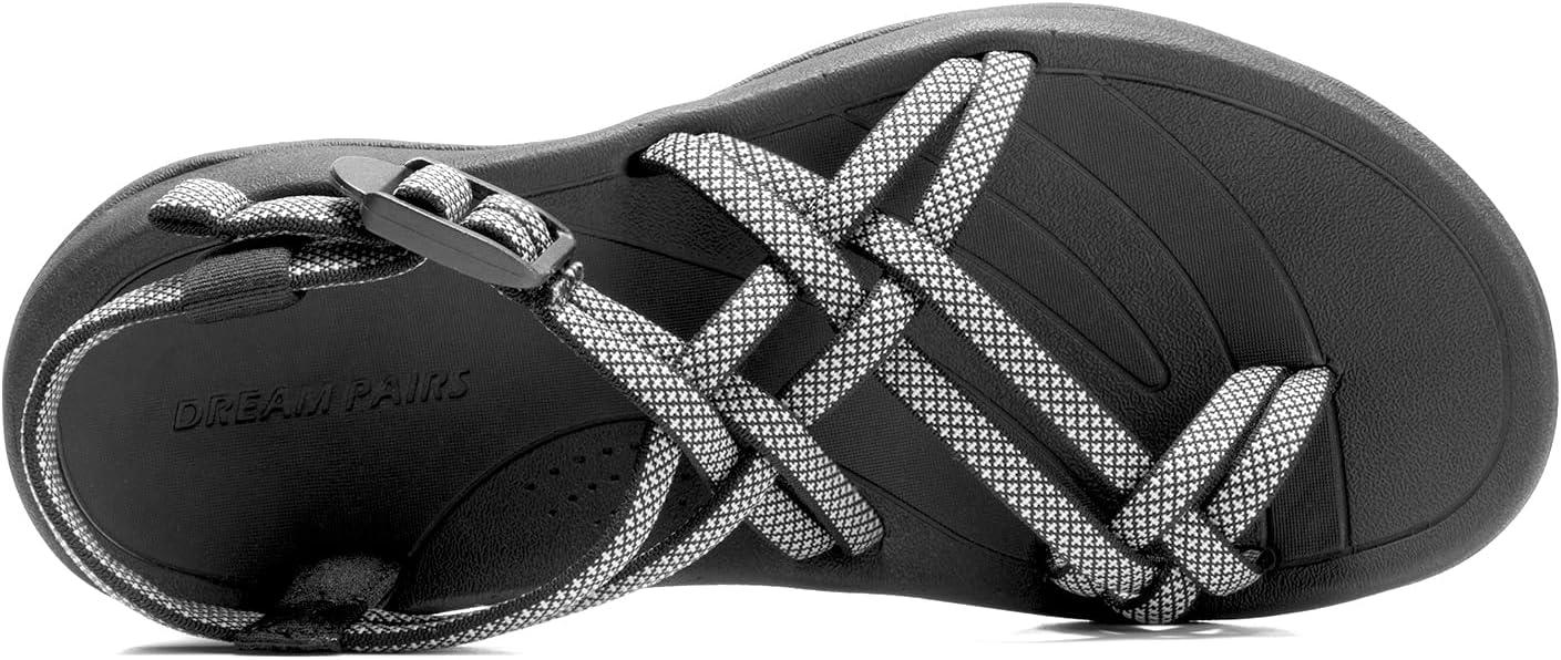 imageDREAM PAIRS Womens Walking Sandals With Arch Support Elastic Strap Summer Sport Athletic Casual Hiking Outdoor SandalBlackWhite