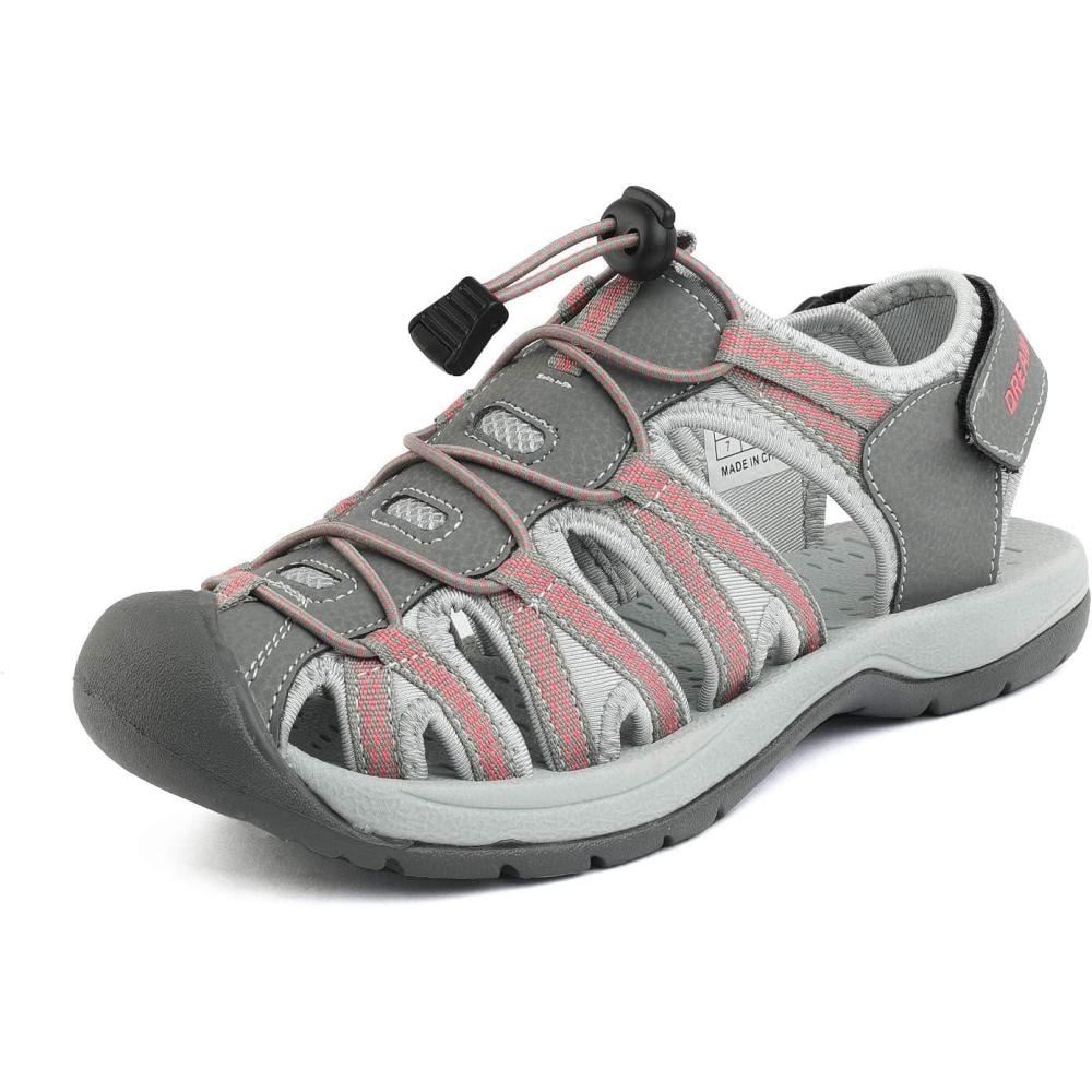 imageDREAM PAIRS Womens Closed Toe Hiking Summer Outdoor Sport Athletic SandalsGreyCoral