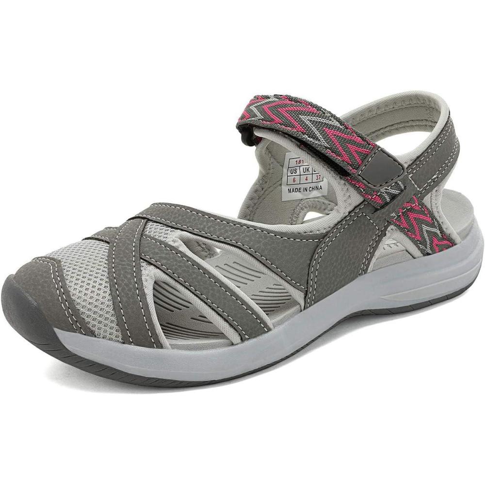 imageDREAM PAIRS Womens Sport Athletic Sandals Outdoor Hiking SandalsGreyCoral