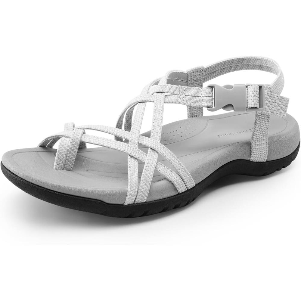 imageDREAM PAIRS Womens Walking Comfort Sport Athletic Sandals With Arch Support Elastic Strap Casual Hiking Outdoor Beach Summer SandalLight Grey