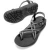 DREAM PAIRS Women’s Walking Sandals With Arch Support Elastic Strap Summer Sport Athletic Casual Hiking Outdoor Sandal(Black/White)