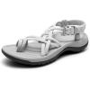 DREAM PAIRS Women’s Walking Sandals With Arch Support Elastic Strap Summer Sport Athletic Casual Hiking Outdoor Sandal(Light Grey)