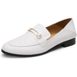 DREAM PAIRS Loafers for Women Slip On Comfortable Round Toe Casual Fashion Flats Dressy Shoes(Beige White Stone/Pu)