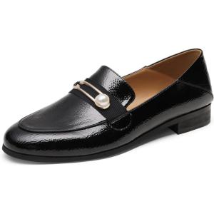 DREAM PAIRS Loafers for Women Slip On Comfortable Round Toe Casual Fashion Flats Dressy Shoes(Black/Patent/Leather)