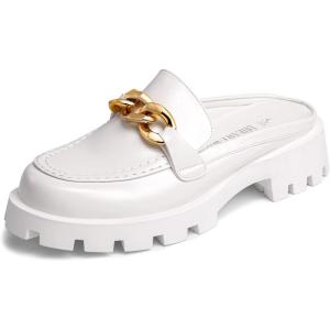 DREAM PAIRS Mules for Women Slip On Shoes Platform Thick Comfortable Women’s Chunky Flat Slides Slippers Loafers(White)