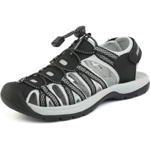 DREAM PAIRS Womens Closed Toe Hiking Summer Outdoor Sport Athletic Sandals(Black/Light/Grey/Yellow)