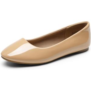 DREAM PAIRS Women’s Dress Pointed Toe Flats Ballet Comfort Soft Slip On Casual Flat Shoes for Work Office Business(Nude-pat-1)