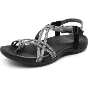 DREAM PAIRS Women’s Walking Comfort Sport Athletic Sandals With Arch Support Elastic Strap Casual Hiking Outdoor Beach Summer Sandal(Black/White)