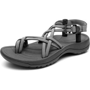DREAM PAIRS Women’s Walking Sandals With Arch Support Elastic Strap Summer Sport Athletic Casual Hiking Outdoor Sandal(Black/White)