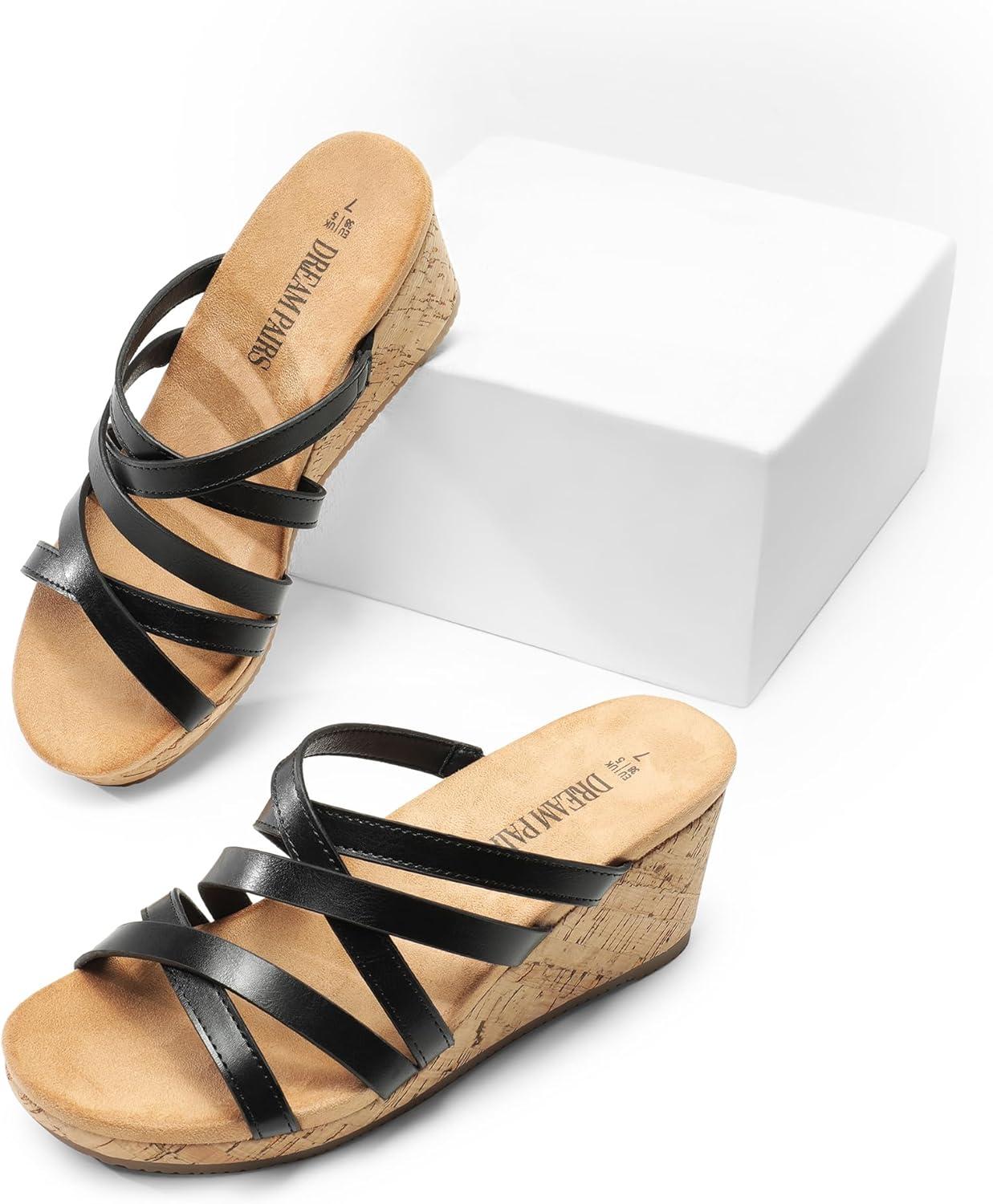 imageDREAM PAIRS Dressy Wedge Sandals for Women Casual Summer Comfort Cork Strappy Platform Slides SandalsBlack