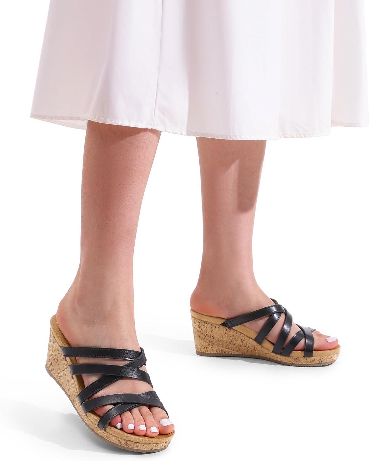 imageDREAM PAIRS Dressy Wedge Sandals for Women Casual Summer Comfort Cork Strappy Platform Slides SandalsBlack