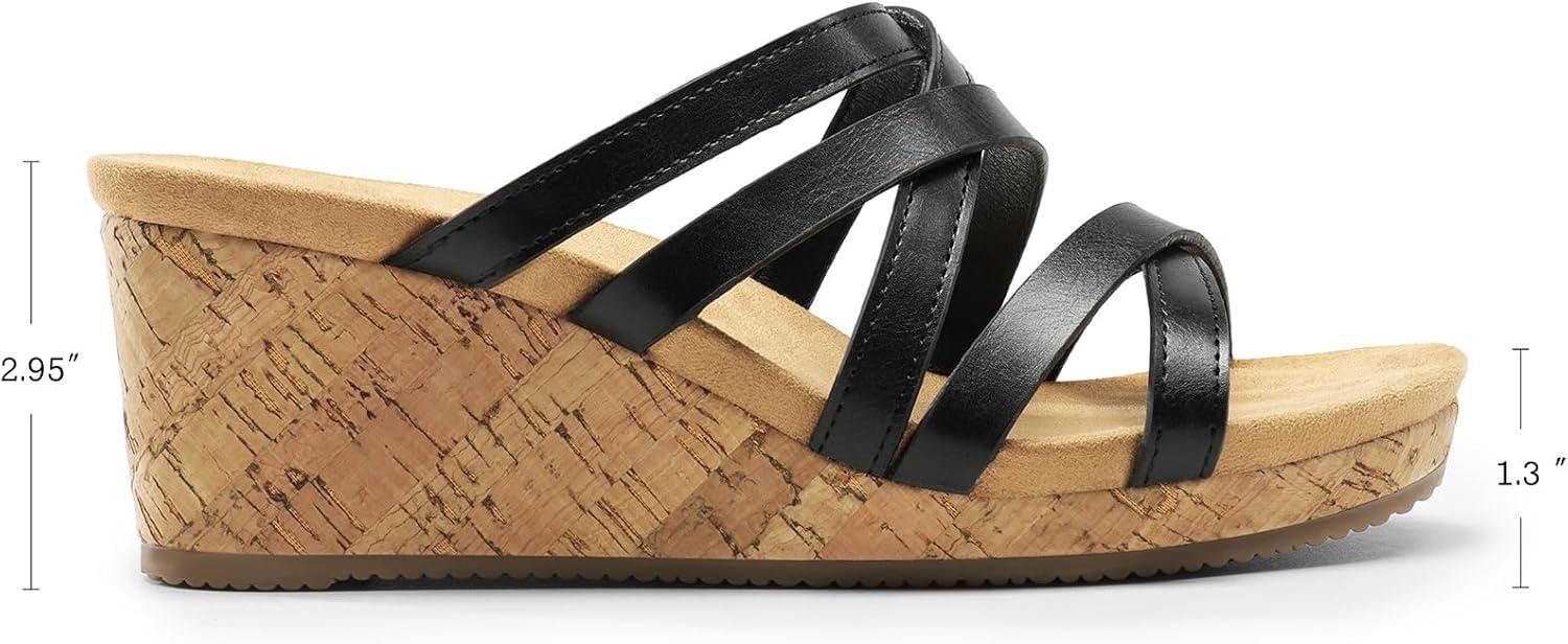 imageDREAM PAIRS Dressy Wedge Sandals for Women Casual Summer Comfort Cork Strappy Platform Slides SandalsBlack