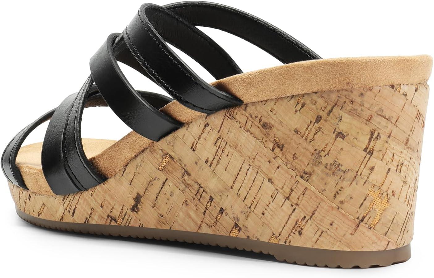imageDREAM PAIRS Dressy Wedge Sandals for Women Casual Summer Comfort Cork Strappy Platform Slides SandalsBlack