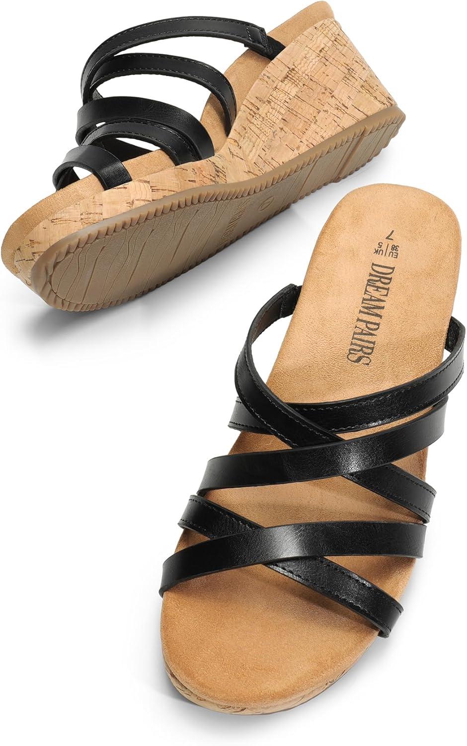 imageDREAM PAIRS Dressy Wedge Sandals for Women Casual Summer Comfort Cork Strappy Platform Slides SandalsBlack
