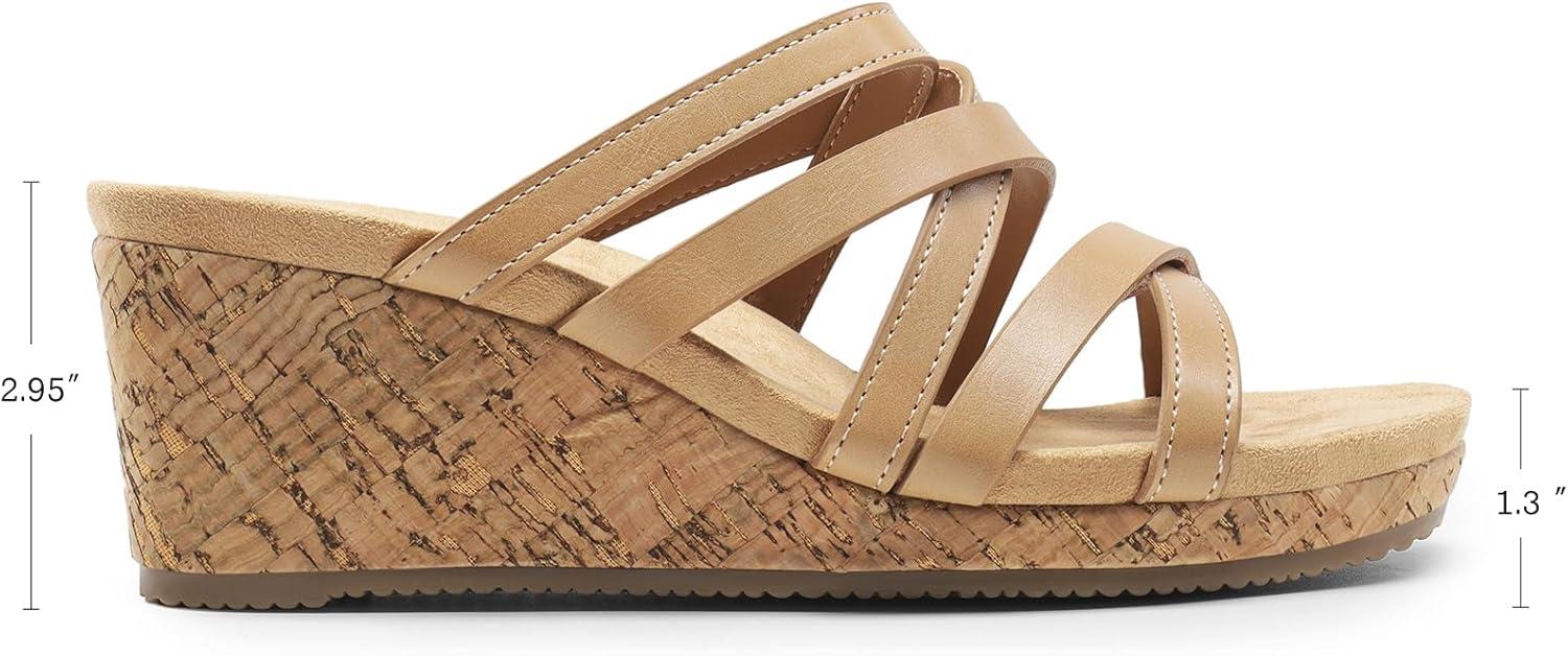imageDREAM PAIRS Dressy Wedge Sandals for Women Casual Summer Comfort Cork Strappy Platform Slides SandalsNude