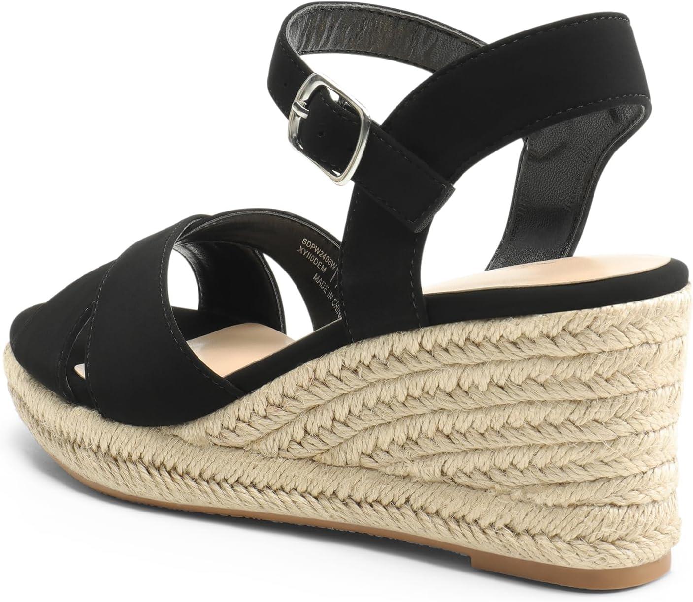 imageDREAM PAIRS Espadrille Dressy Wedge Sandals Womens Platform Sandals Casual Summer Comfortable High Heeled Wedges with Adjustable BuckleBlacknubuck