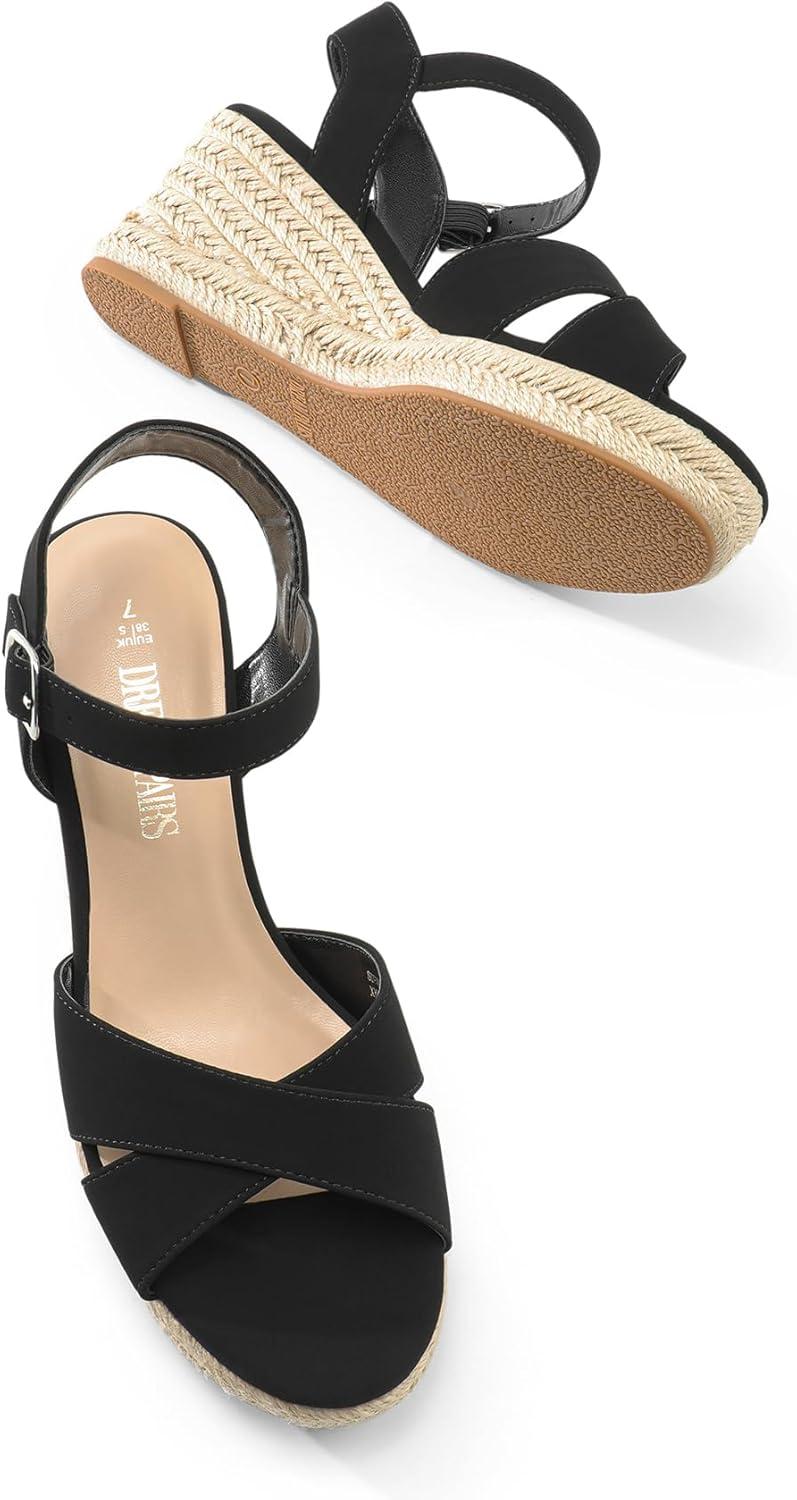 imageDREAM PAIRS Espadrille Dressy Wedge Sandals Womens Platform Sandals Casual Summer Comfortable High Heeled Wedges with Adjustable BuckleBlacknubuck