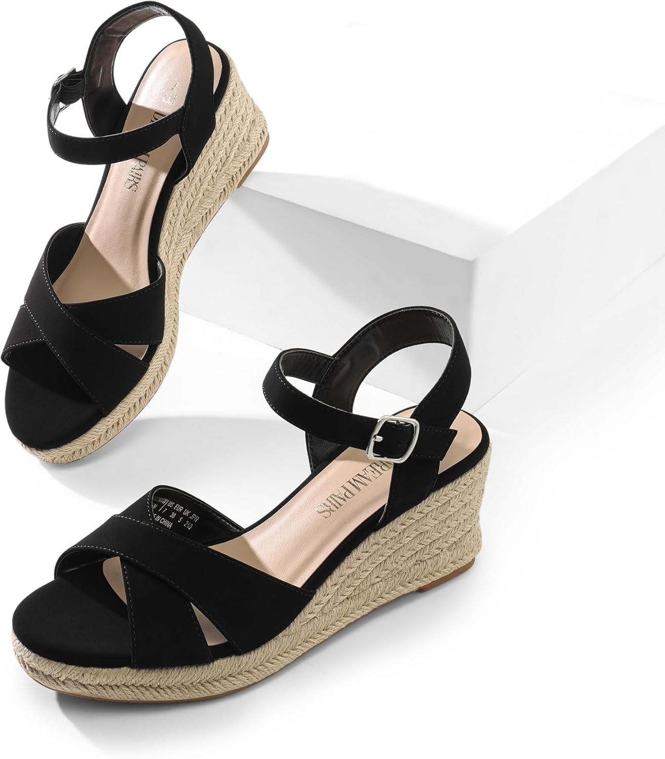 imageDREAM PAIRS Espadrille Dressy Wedge Sandals Womens Platform Sandals Casual Summer Comfortable High Heeled Wedges with Adjustable BuckleBlacknubuck
