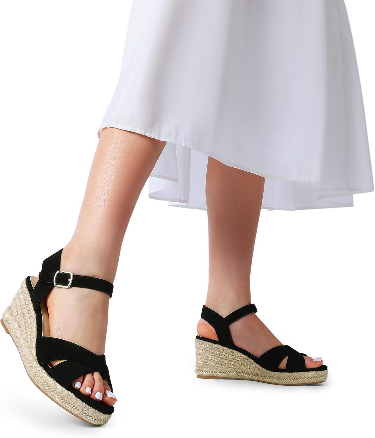 imageDREAM PAIRS Espadrille Dressy Wedge Sandals Womens Platform Sandals Casual Summer Comfortable High Heeled Wedges with Adjustable BuckleBlacknubuck