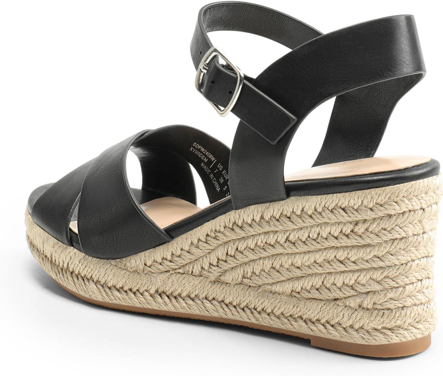 imageDREAM PAIRS Espadrille Dressy Wedge Sandals Womens Platform Sandals Casual Summer Comfortable High Heeled Wedges with Adjustable BuckleBlackpu