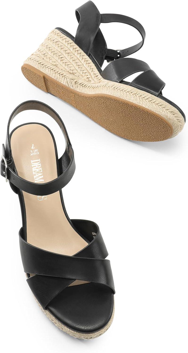 imageDREAM PAIRS Espadrille Dressy Wedge Sandals Womens Platform Sandals Casual Summer Comfortable High Heeled Wedges with Adjustable BuckleBlackpu