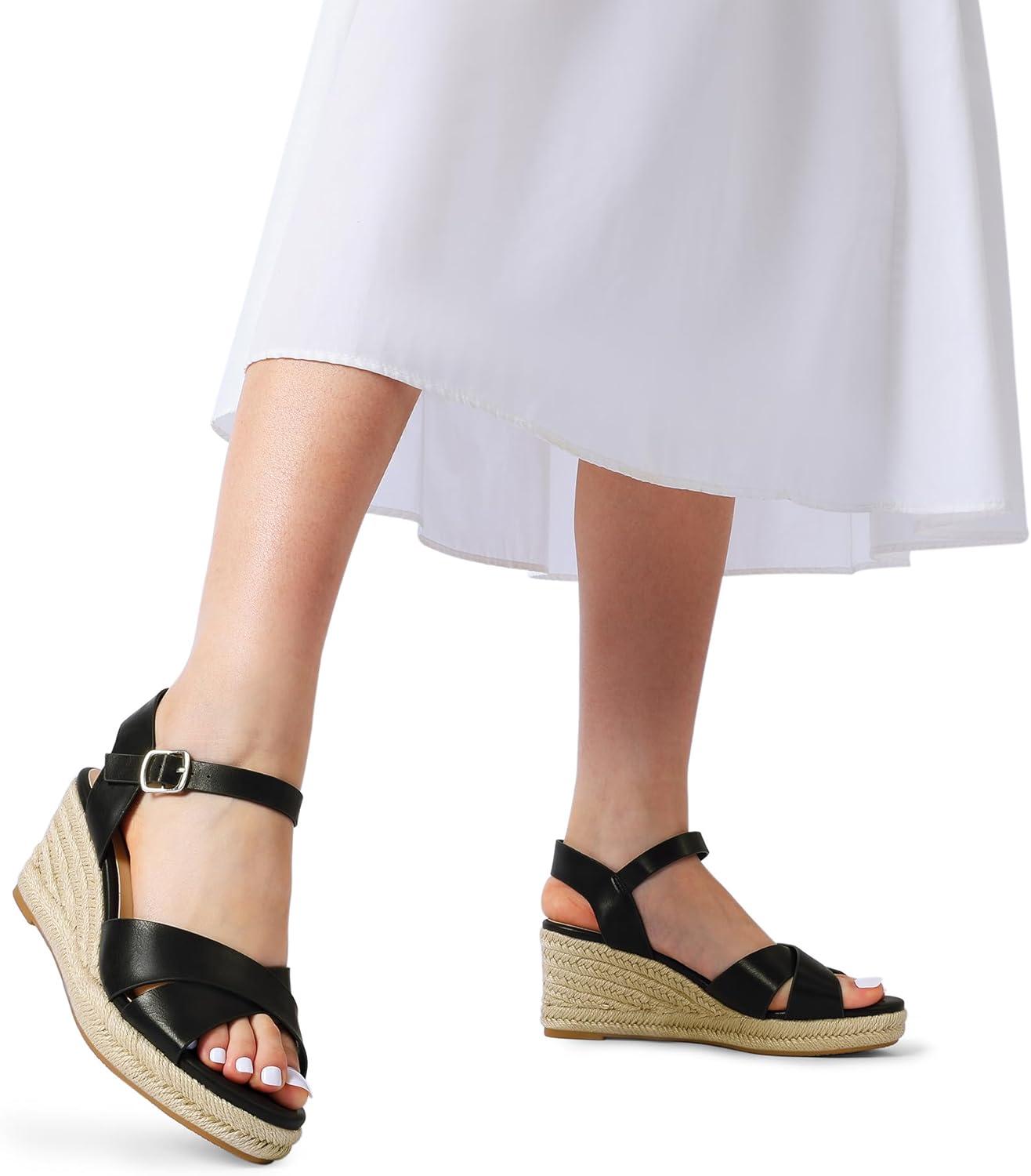 imageDREAM PAIRS Espadrille Dressy Wedge Sandals Womens Platform Sandals Casual Summer Comfortable High Heeled Wedges with Adjustable BuckleBlackpu