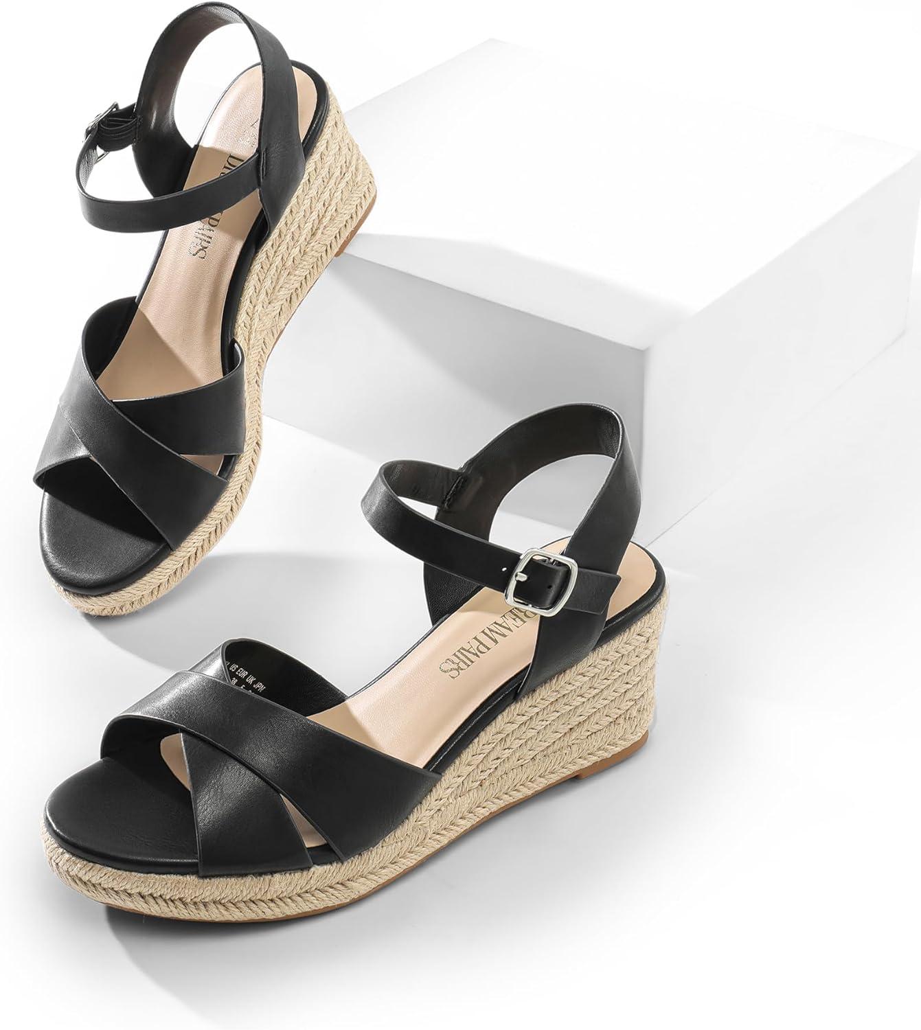 imageDREAM PAIRS Espadrille Dressy Wedge Sandals Womens Platform Sandals Casual Summer Comfortable High Heeled Wedges with Adjustable BuckleBlackpu
