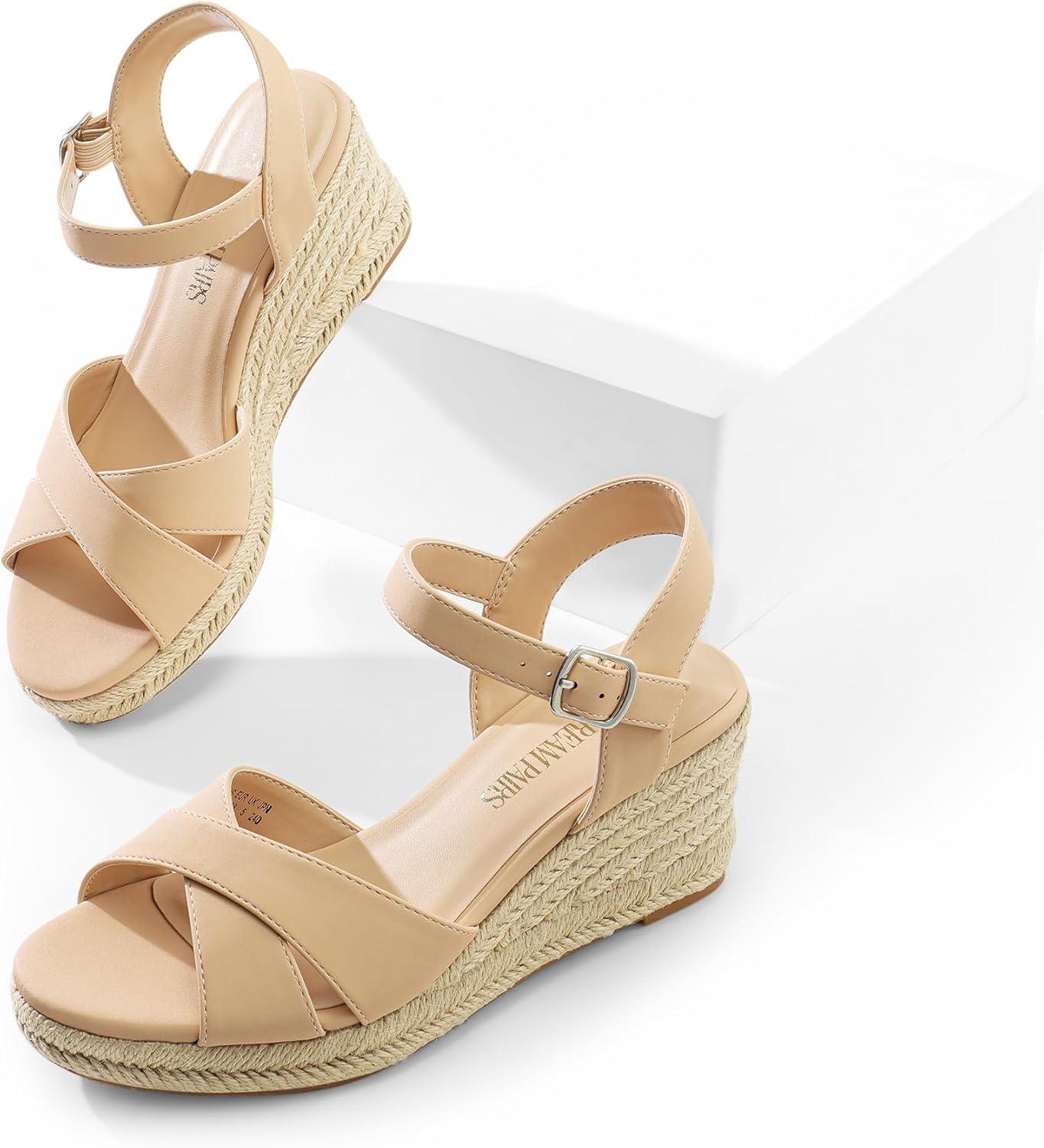 imageDREAM PAIRS Espadrille Dressy Wedge Sandals Womens Platform Sandals Casual Summer Comfortable High Heeled Wedges with Adjustable BuckleNudenubuck