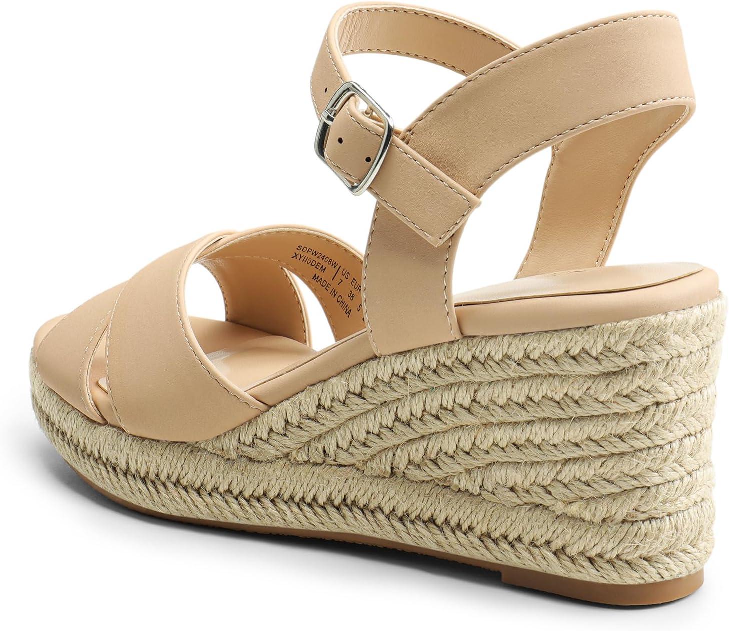 imageDREAM PAIRS Espadrille Dressy Wedge Sandals Womens Platform Sandals Casual Summer Comfortable High Heeled Wedges with Adjustable BuckleNudenubuck
