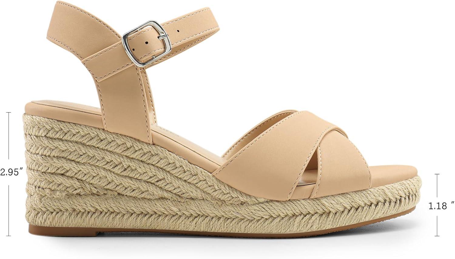 imageDREAM PAIRS Espadrille Dressy Wedge Sandals Womens Platform Sandals Casual Summer Comfortable High Heeled Wedges with Adjustable BuckleNudenubuck