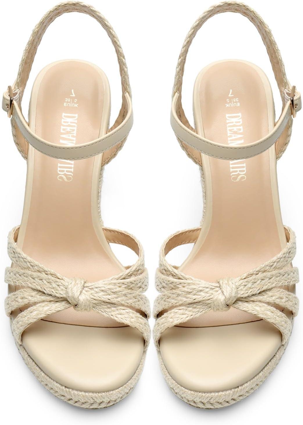 imageDREAM PAIRS Wedge Sandals for Women Dressy Summer Platform Espadrille Strappy Casual Braided Heels Comfortable with Open Toe and Ankle StrapBeigeraffia