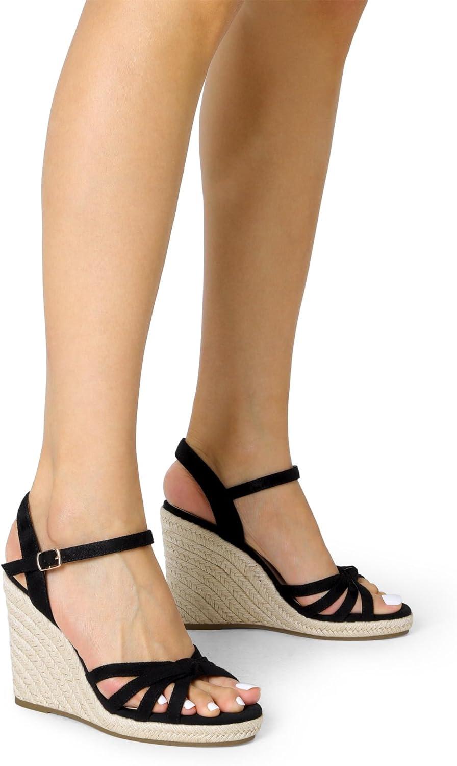 imageDREAM PAIRS Wedge Sandals for Women Dressy Summer Platform Espadrille Strappy Casual Braided Heels Comfortable with Open Toe and Ankle StrapBlacksuede