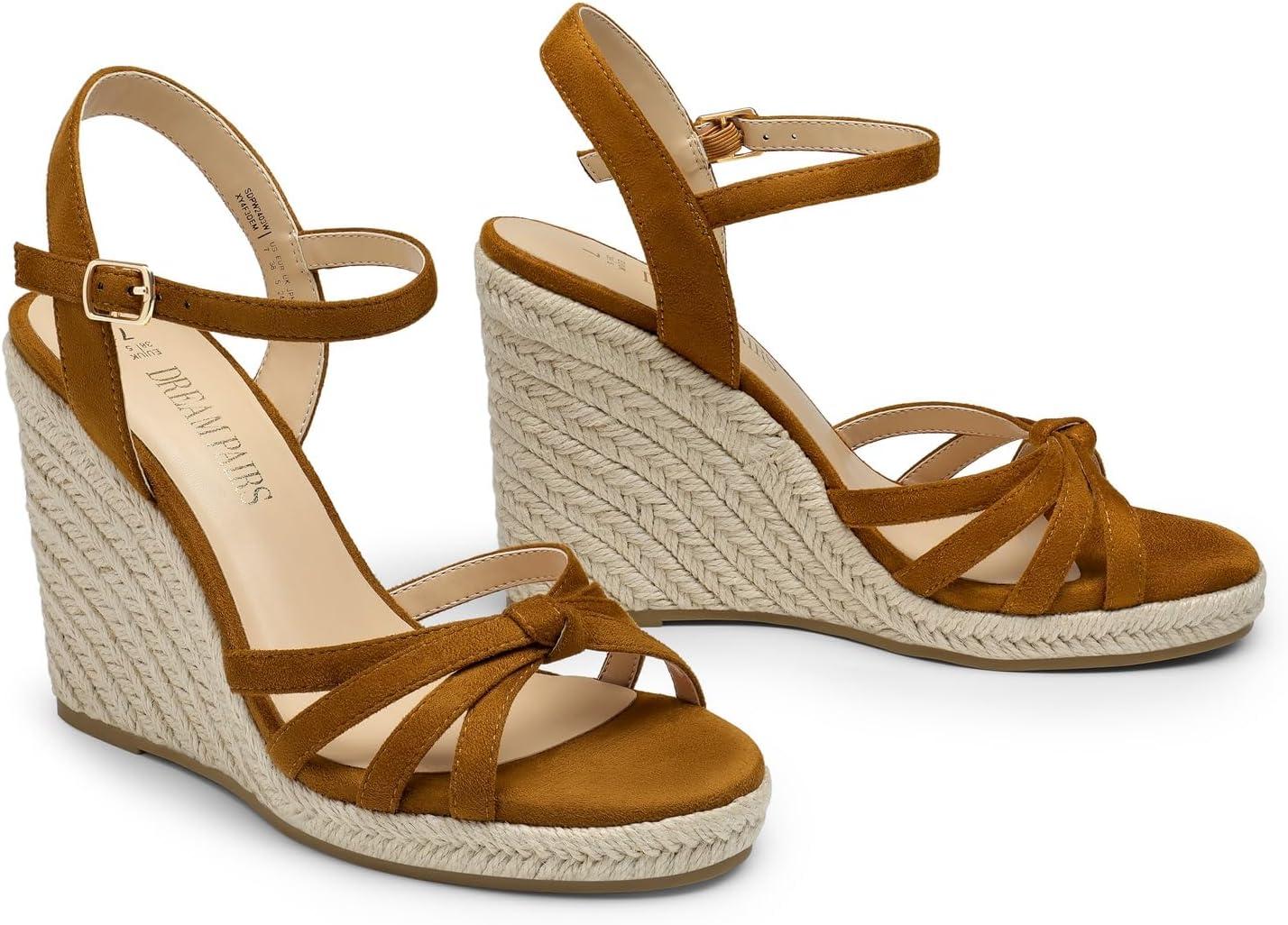 imageDREAM PAIRS Wedge Sandals for Women Dressy Summer Platform Espadrille Strappy Casual Braided Heels Comfortable with Open Toe and Ankle StrapBrownsuede