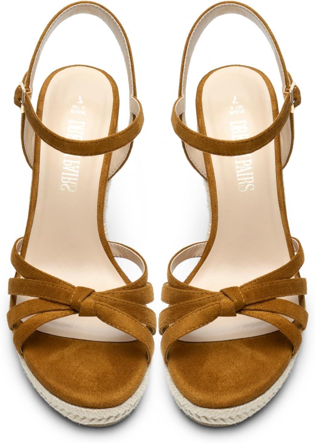 imageDREAM PAIRS Wedge Sandals for Women Dressy Summer Platform Espadrille Strappy Casual Braided Heels Comfortable with Open Toe and Ankle StrapBrownsuede