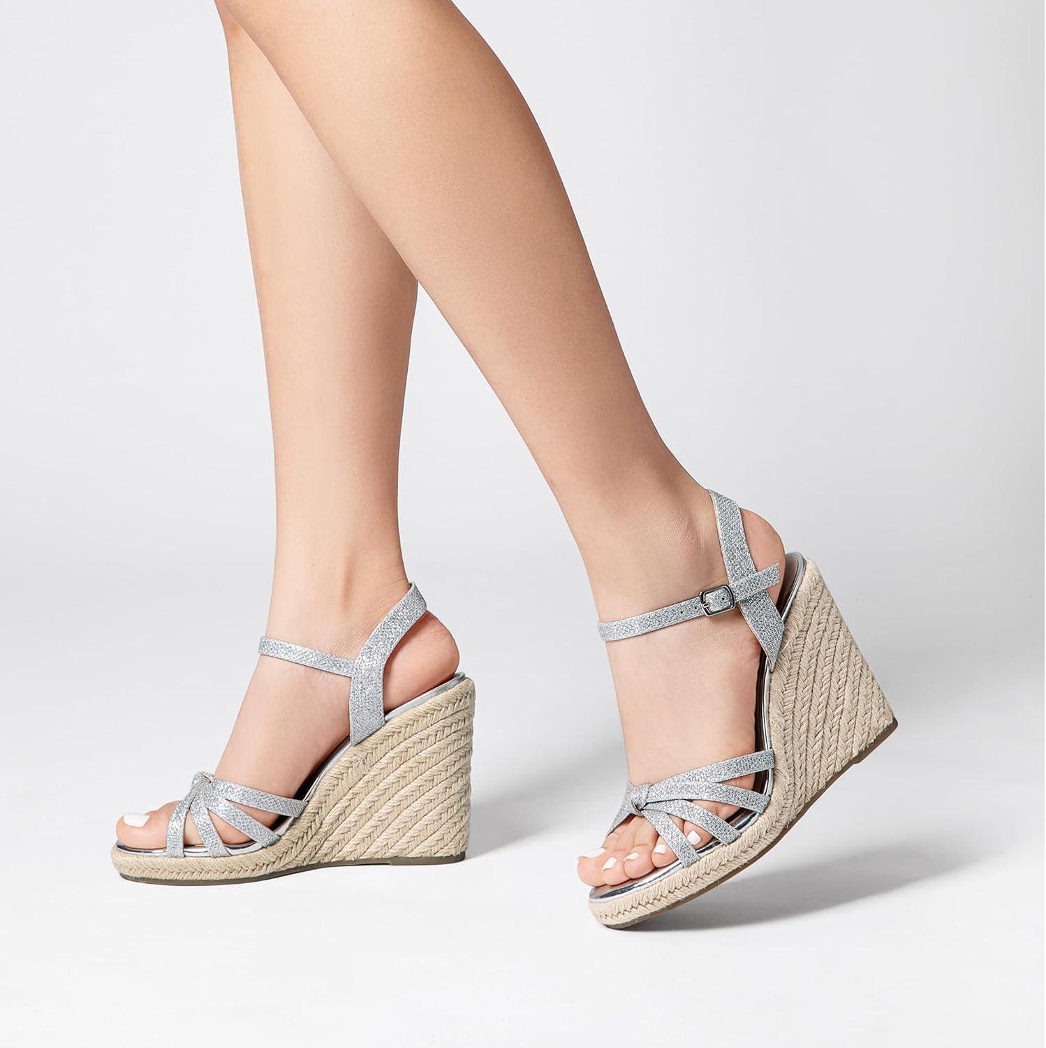 imageDREAM PAIRS Wedge Sandals for Women Dressy Summer Platform Espadrille Strappy Casual Braided Heels Comfortable with Open Toe and Ankle StrapSilverglitter