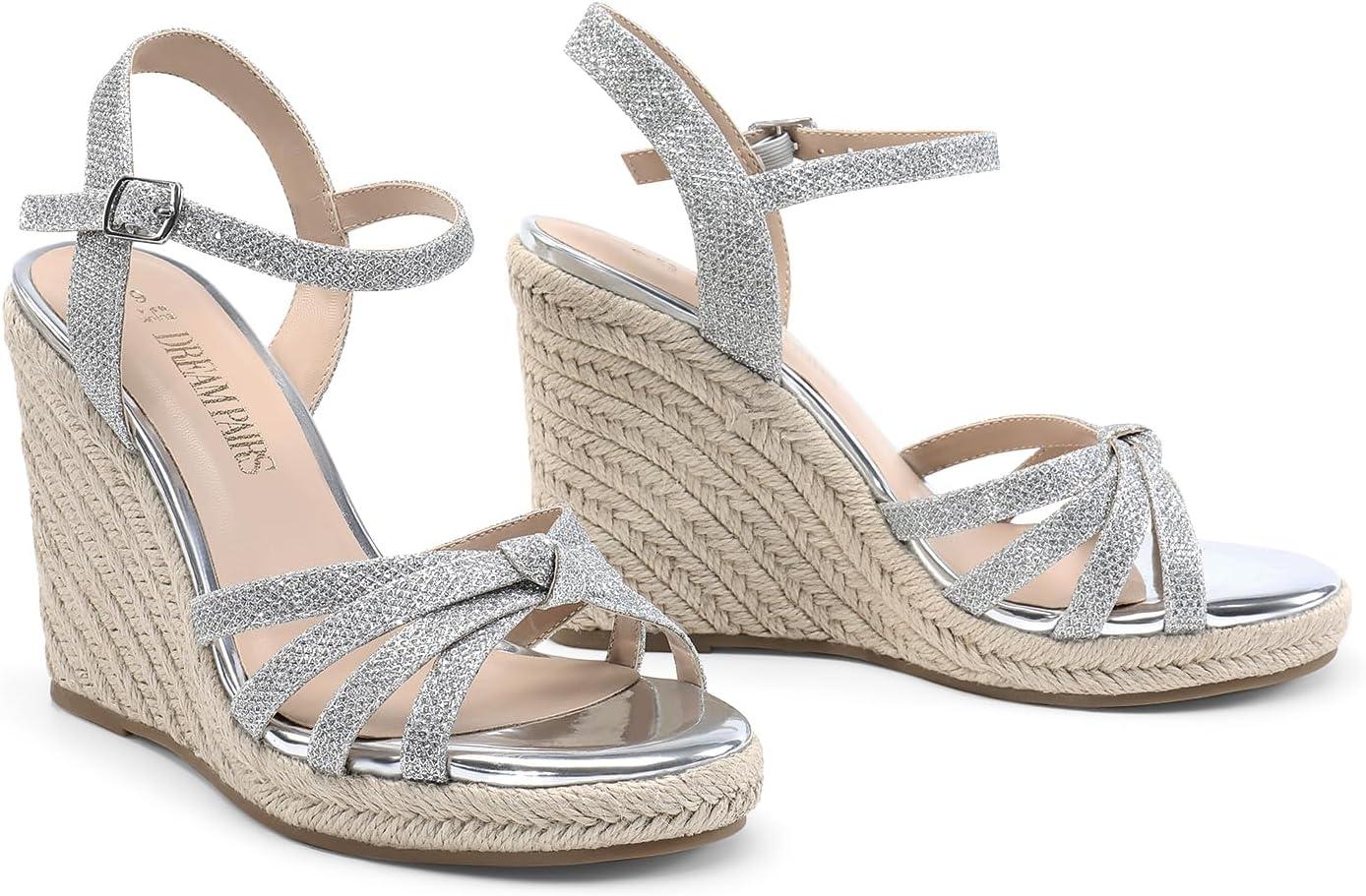 imageDREAM PAIRS Wedge Sandals for Women Dressy Summer Platform Espadrille Strappy Casual Braided Heels Comfortable with Open Toe and Ankle StrapSilverglitter