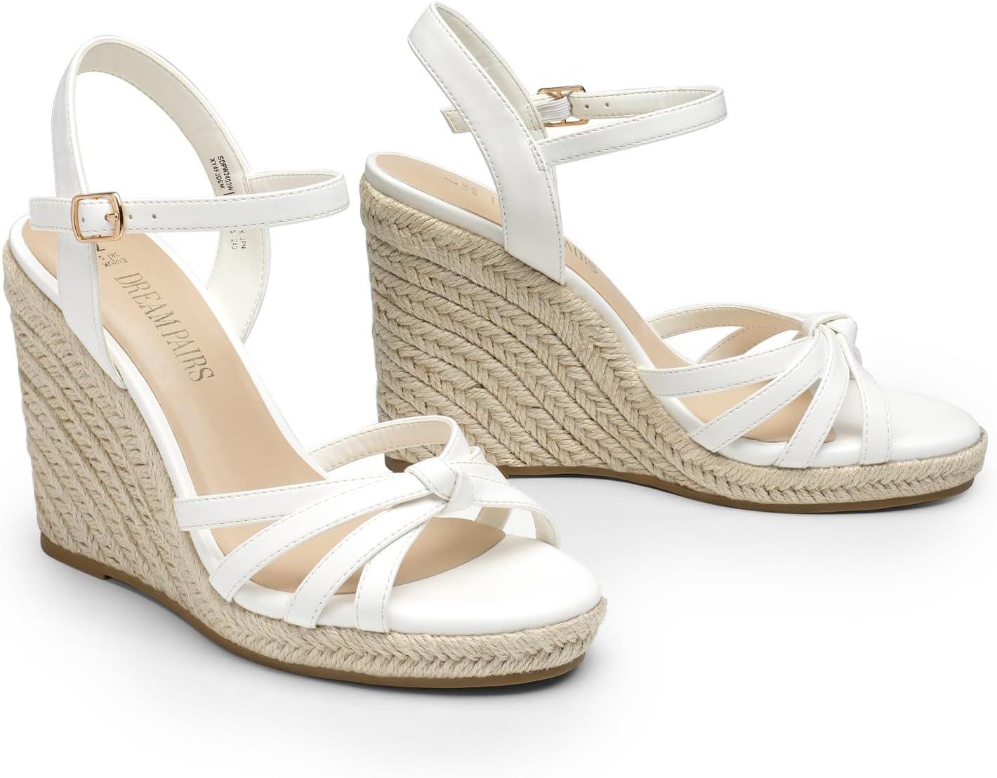 imageDREAM PAIRS Wedge Sandals for Women Dressy Summer Platform Espadrille Strappy Casual Braided Heels Comfortable with Open Toe and Ankle StrapWhitepu