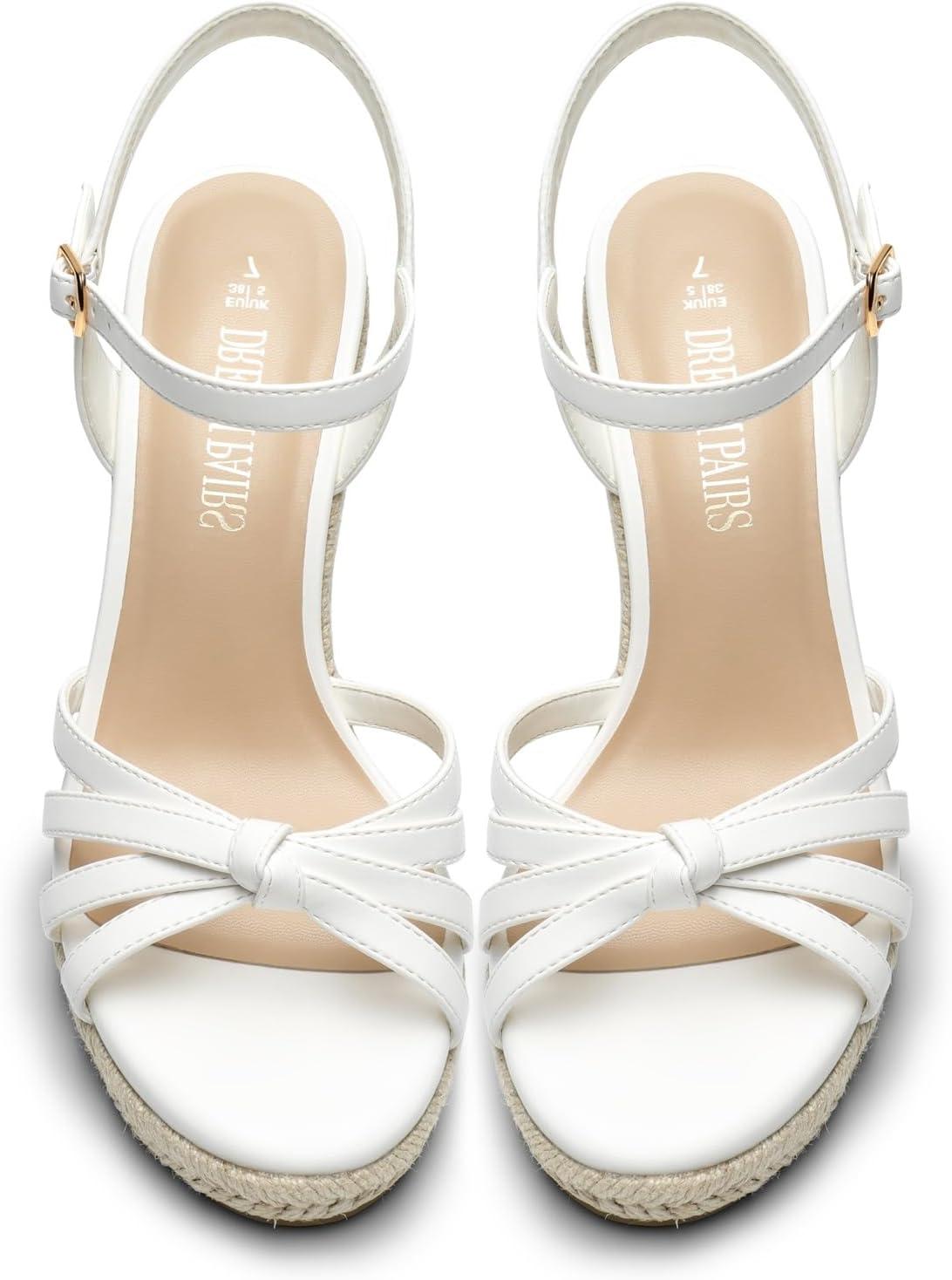 imageDREAM PAIRS Wedge Sandals for Women Dressy Summer Platform Espadrille Strappy Casual Braided Heels Comfortable with Open Toe and Ankle StrapWhitepu