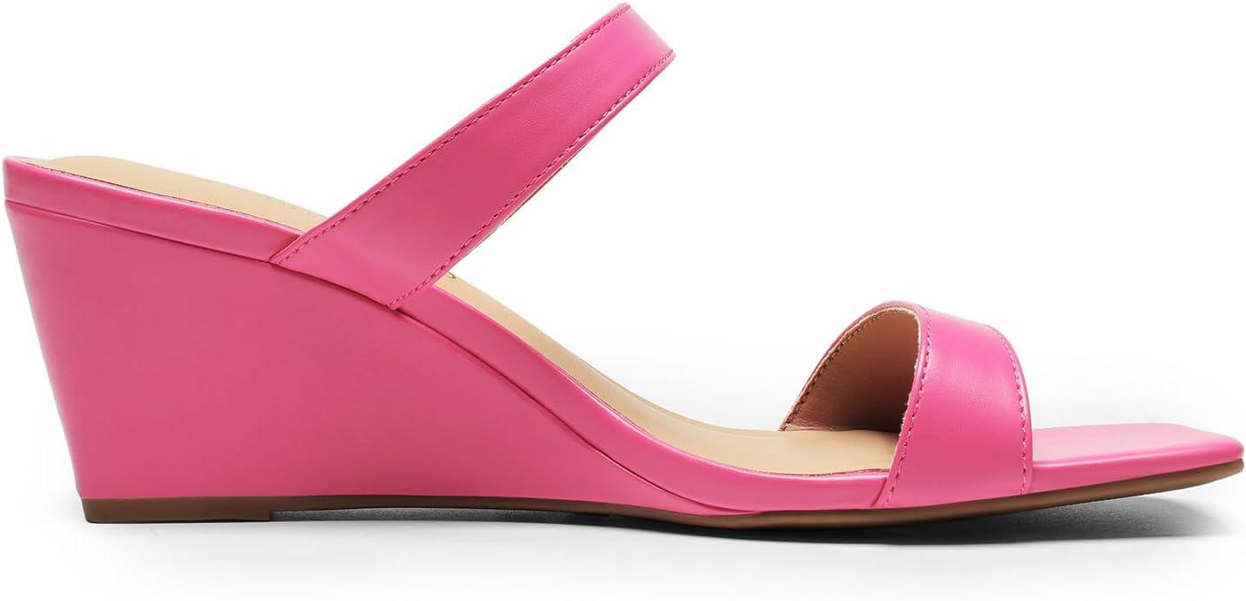 imageDREAM PAIRS Women Slides Wedge Sandals Square Open Toe Dress Casual Strappy ShoesHot Pinkpu